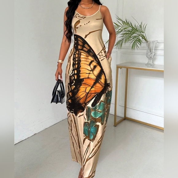 Dresses & Skirts - Summer Fashion Butterfly & Flower Printed Spaghetti Strap Dress